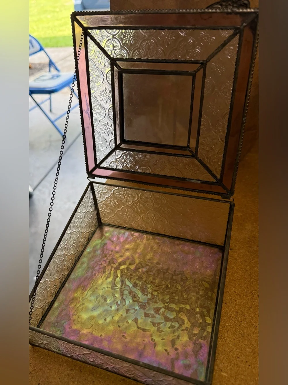 Vintage J Devlin Purple Stained Glass Trinket Box